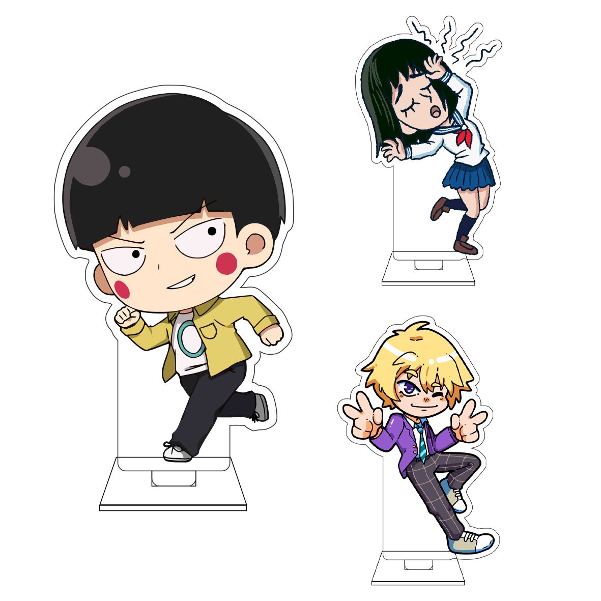Anime Cosplay Props - 10CMアニメ モブサイコ 百 コスプレ かわいいアクリルフィギュアスタンドプレート 雷電アタカタ