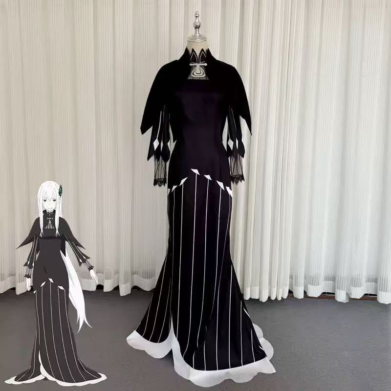 Anime Cosplay Re Zero - アニメ Re:ゼロから始める異世界生活 エキドナ コスプレ衣装 黒のロングイブニングドレス 女性用セクシーカーニバルパーティースーツ
