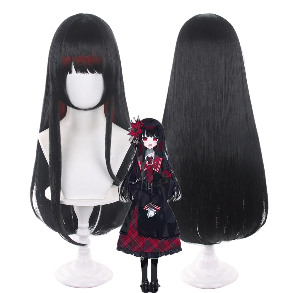 Anime Cosplay Girl With Black Hair - アニメ Nikaido Hiro コスプレウィッグ 27.55 インチ黒赤混合色耐熱人工毛ハロウィンパーティー魔法少女用