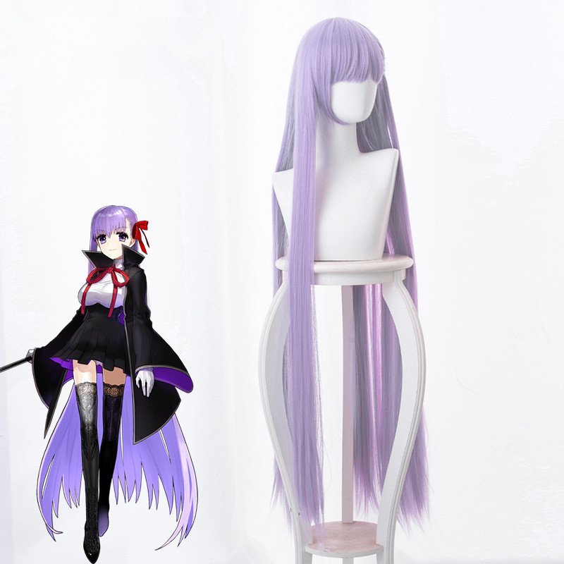 Anime Cosplay Girl With Black Hair - 極薄のコスプレウィッグ,黒のコート,滑らかで長い髪,合成皮革,ボブ,女の子用,紫,長さ120cm