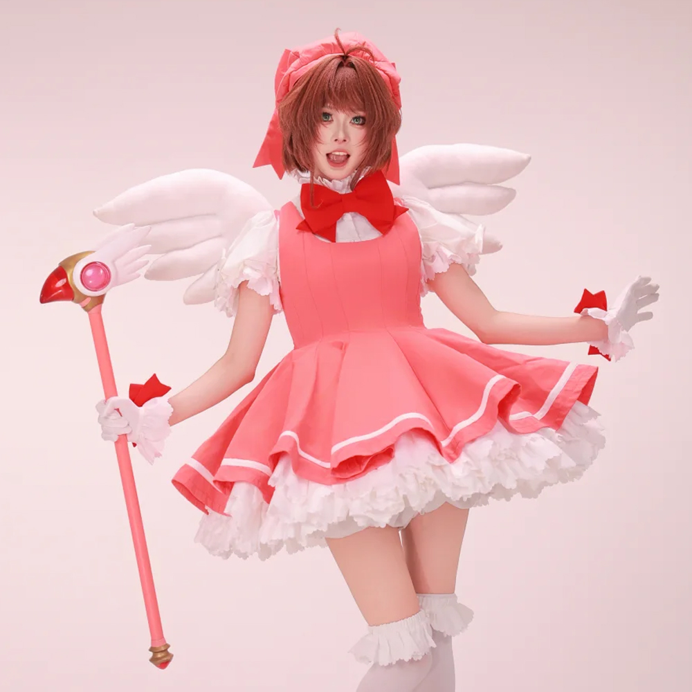 Anime Cosplay Event - 木之本桜 コスプレ ピンク ロリータドレス ウィッグセット ロールプレイ