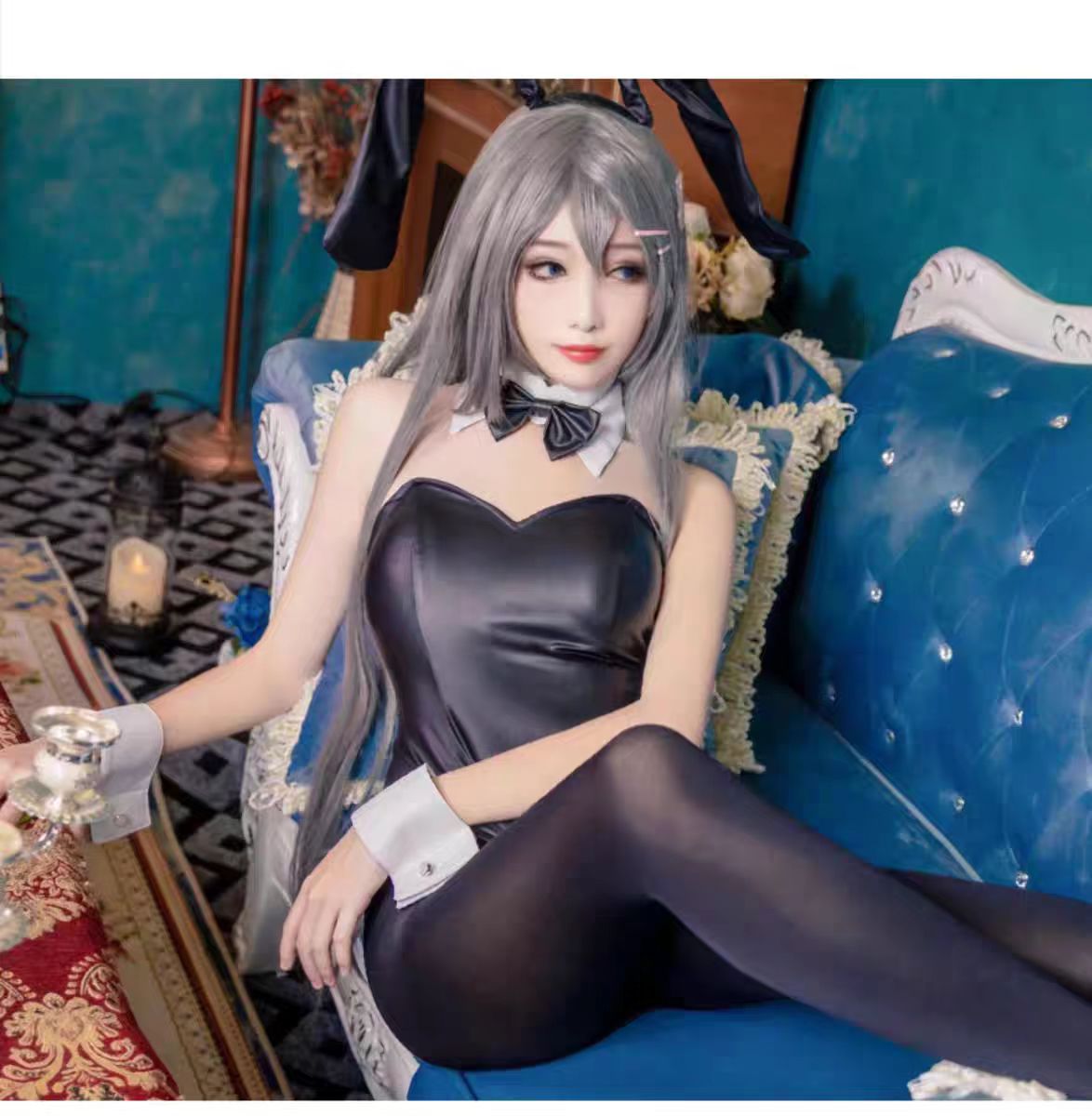 Anime Cosplay For Girls - セクシーなバニーガール桜島麻衣コスプレ衣装ジャンプスーツバニーセンパイ桜島麻衣コスプレフェイクレザーウサギボディスーツ女性