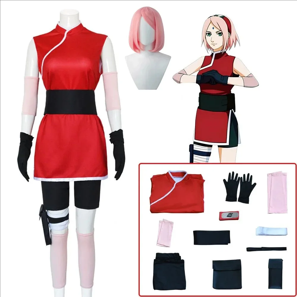 Anime Cosplay Ninja - 春野サクラコスプレアニメ衣装女性女の子スカート衣装ユニセックス忍者漫画ハロウィンカーニバル衣装