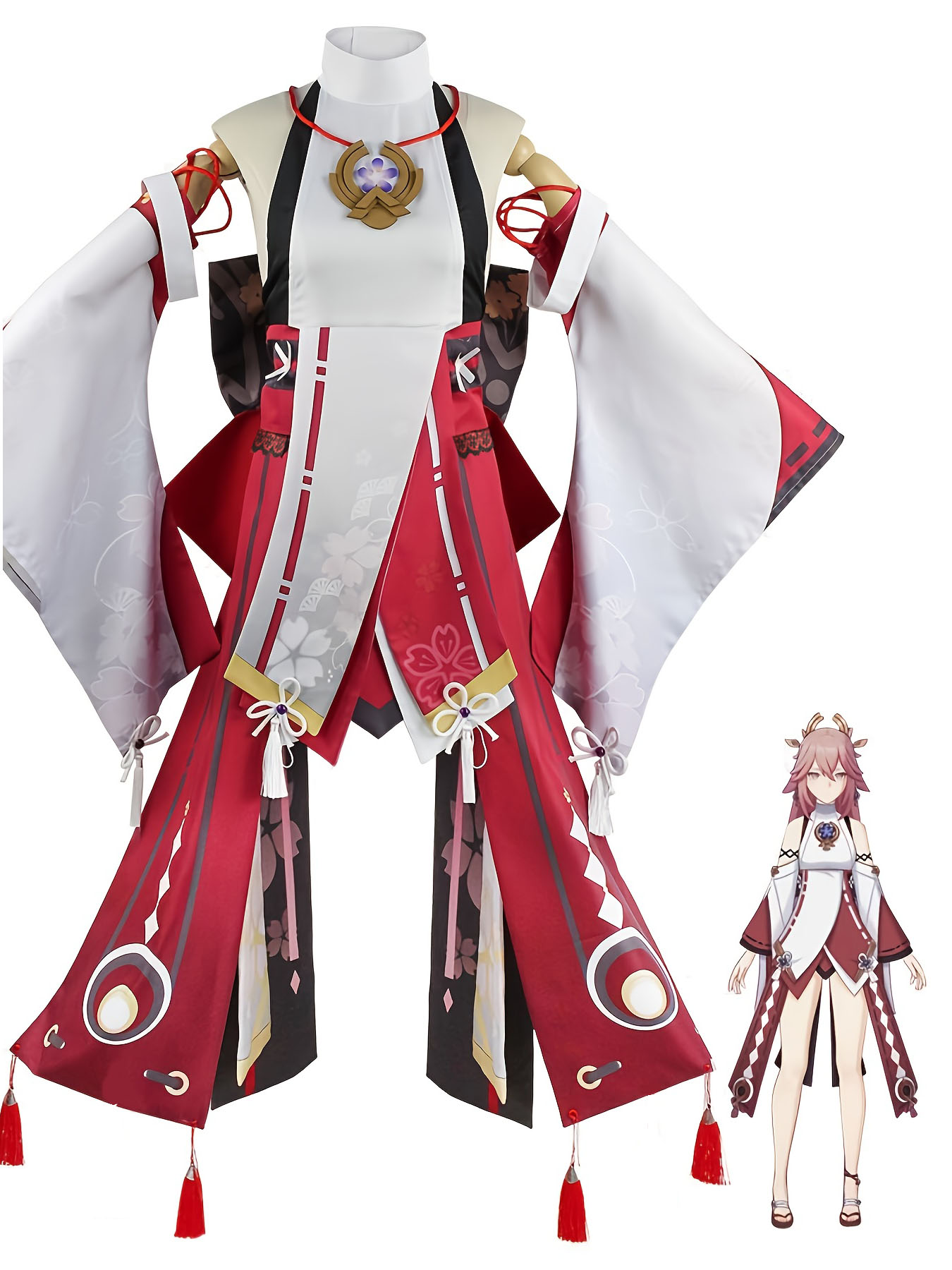 Cosplay Anime Yae Miko - 原神インパクト八重巫女コスプレフルセットピンクウィッグ付きグージ衣装女性ハロウィンコミコンコスチューム