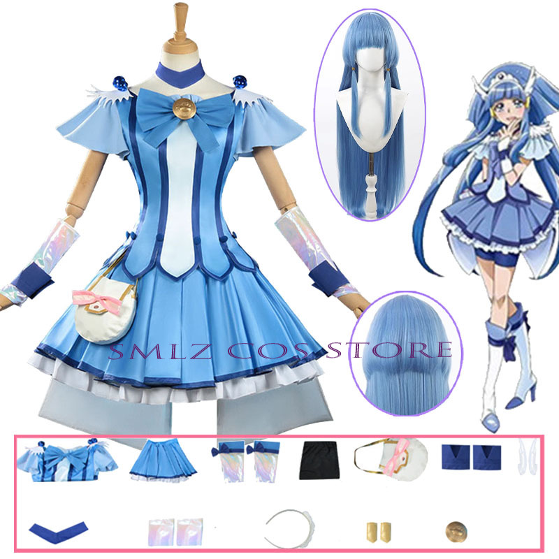 Cosplay Anime Women - キュアビューティーコスプレアニメスマイルグリッターブリーズキュアコスチュームドレスウィッグセットハロウィンパーティープレイ衣装女性用