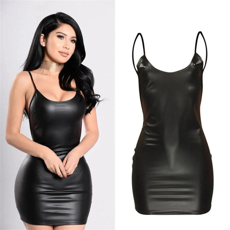 Anime Cosplay Plus Size - 人気商品 プラスサイズ ブラック フェイクレザー キャミドレス ノースリーブ