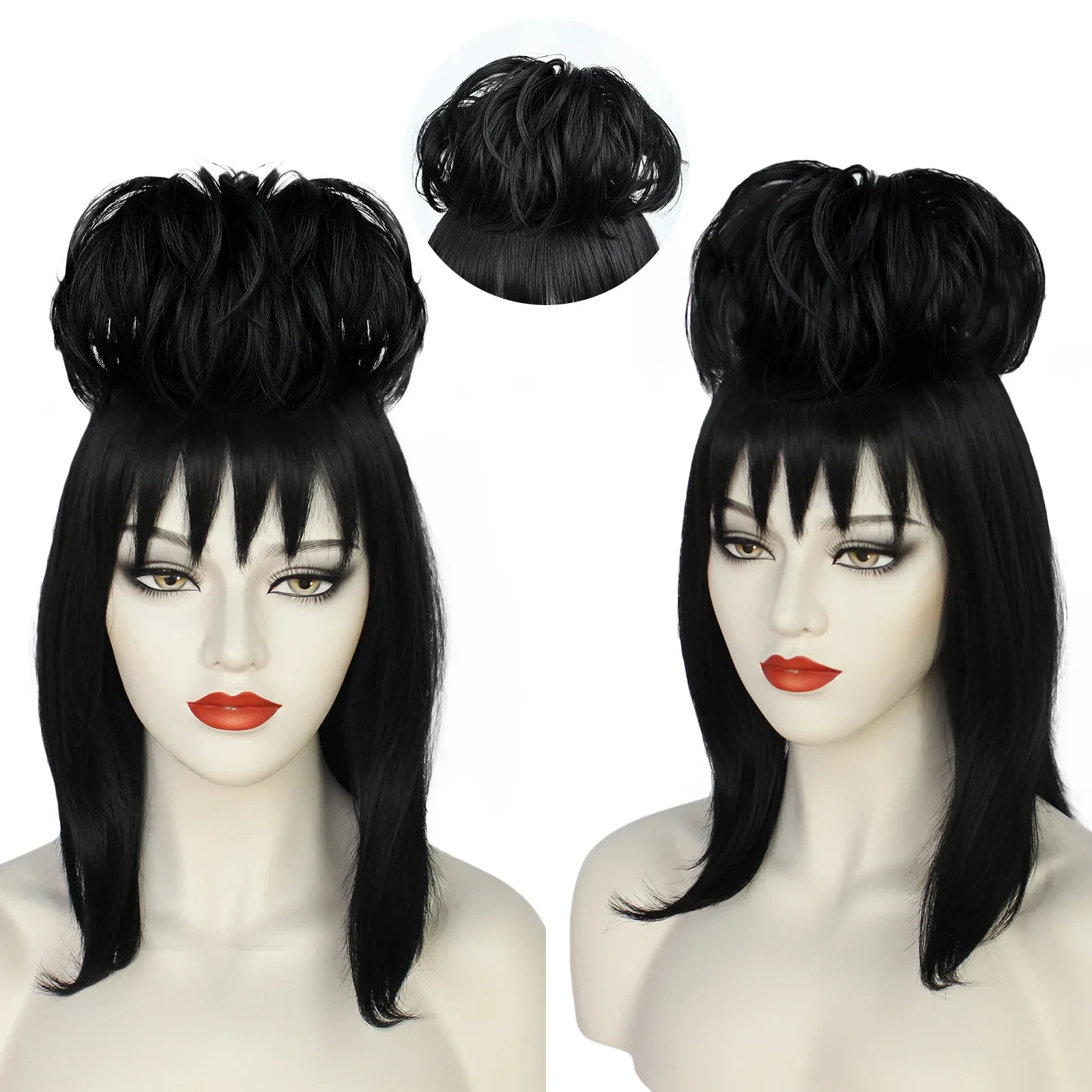 Anime Cosplay Girl With Black Hair - Lydia deetz-女性用コスプレウィッグ,黒の人工毛,ブライダルガウン,コスチュームアクセサリー,ストレートヘア,ハロウィーン,カーニバルパーティーアクセサリー,女の子用