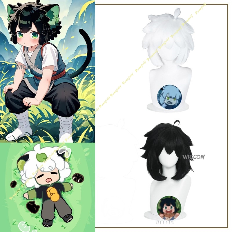 Anime Cosplay Girl With Black Hair - Luo Xiaohei コスプレ衣装ウィッグ黒、白アニメロングショート男の子女の子かわいい素敵なパーティー耐毛性クリスマスハロウィン