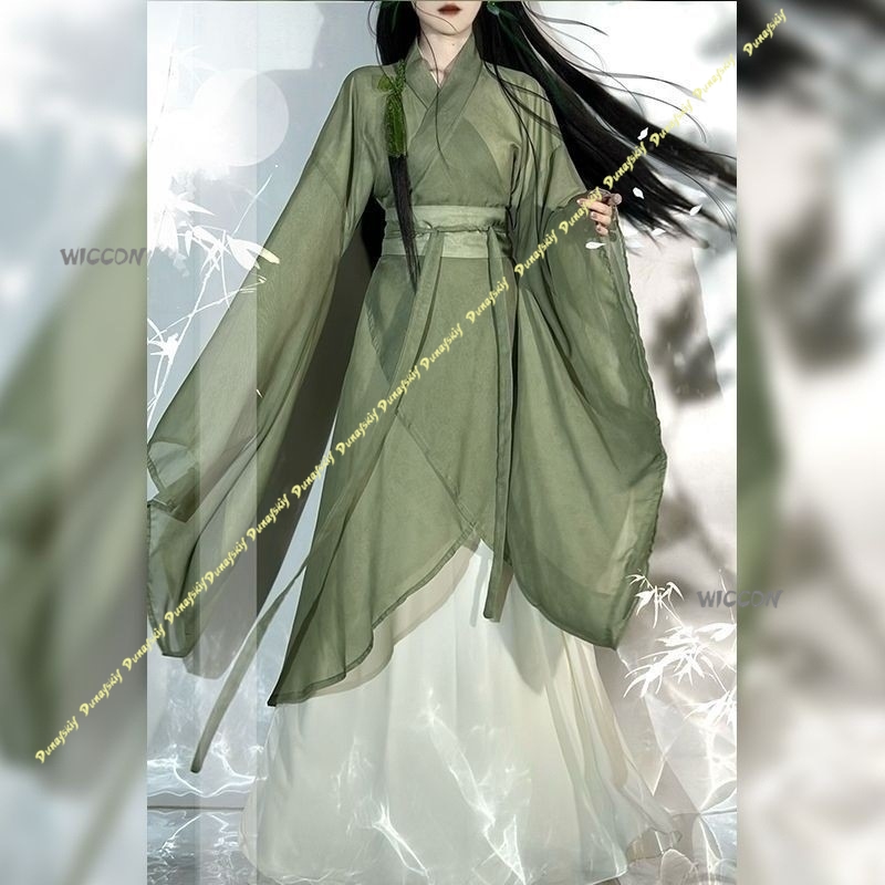 中国の漢服大袖クロスカラーコスプレ衣装破れたスカートかつら女 - Anime Cosplay Girl With Black Hair のレビューと価格