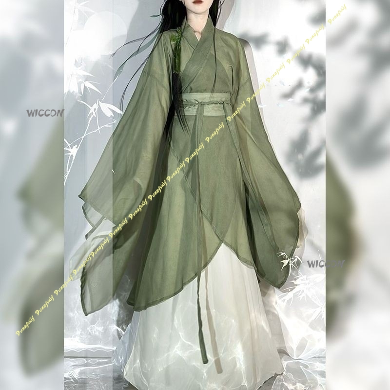 中国の漢服大袖クロスカラーコスプレ衣装破れたスカートかつら女 - Anime Cosplay Girl With Black Hair のレビューと価格
