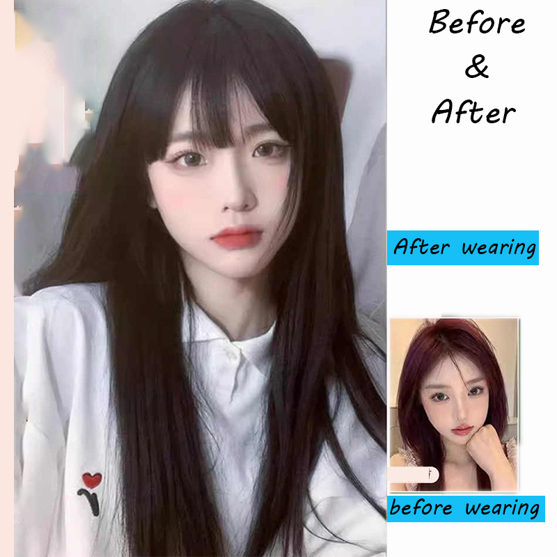 合成韓国風ブラックロングストレートヘアウィッグ（前髪付き）ア - Anime Cosplay Girl With Black Hair のレビューと価格