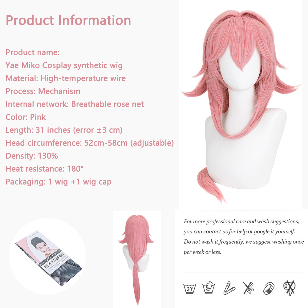八重巫女 1:1 レプリカコスプレウィッグ 模擬頭皮 ピンク - Cosplay Anime Yae Miko のレビューと価格