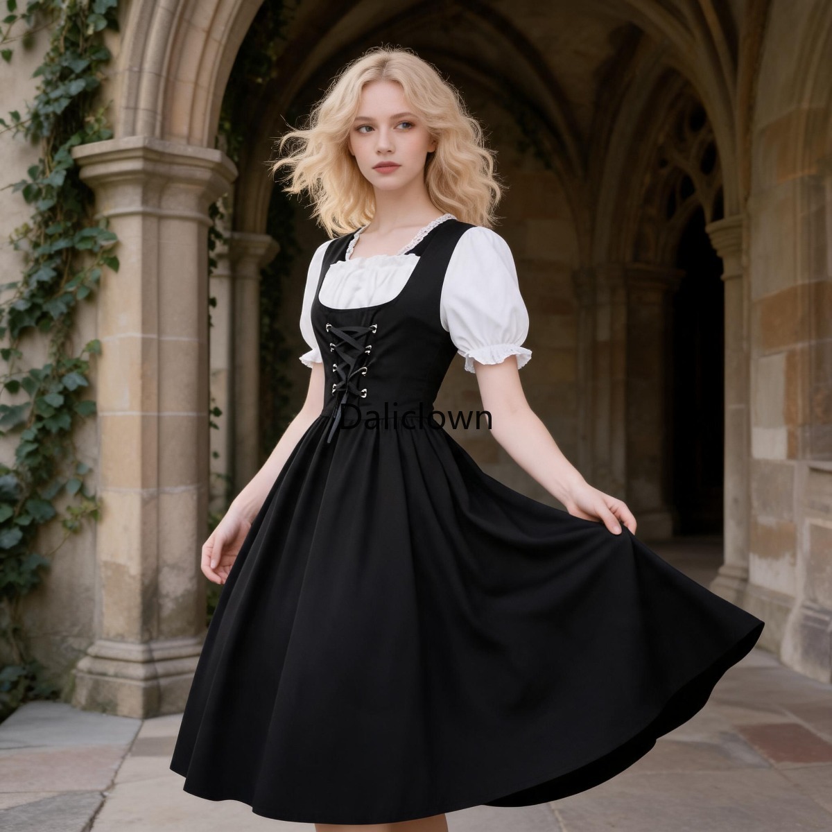 女性ドイツディルンドルドレス中世ルネッサンスレースアップフェ - Anime Cosplay Plus Size のレビューと価格