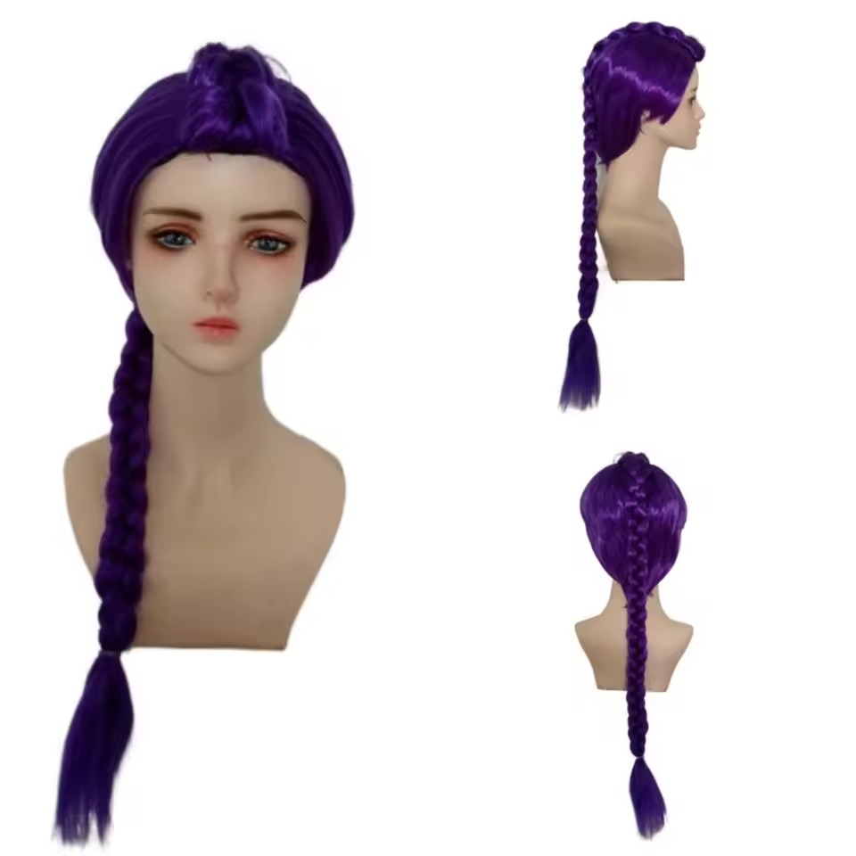 アニメロングパープル編み込みヘアエクステンションポニーテール - Anime Cosplay Girl With Black Hair のレビューと価格