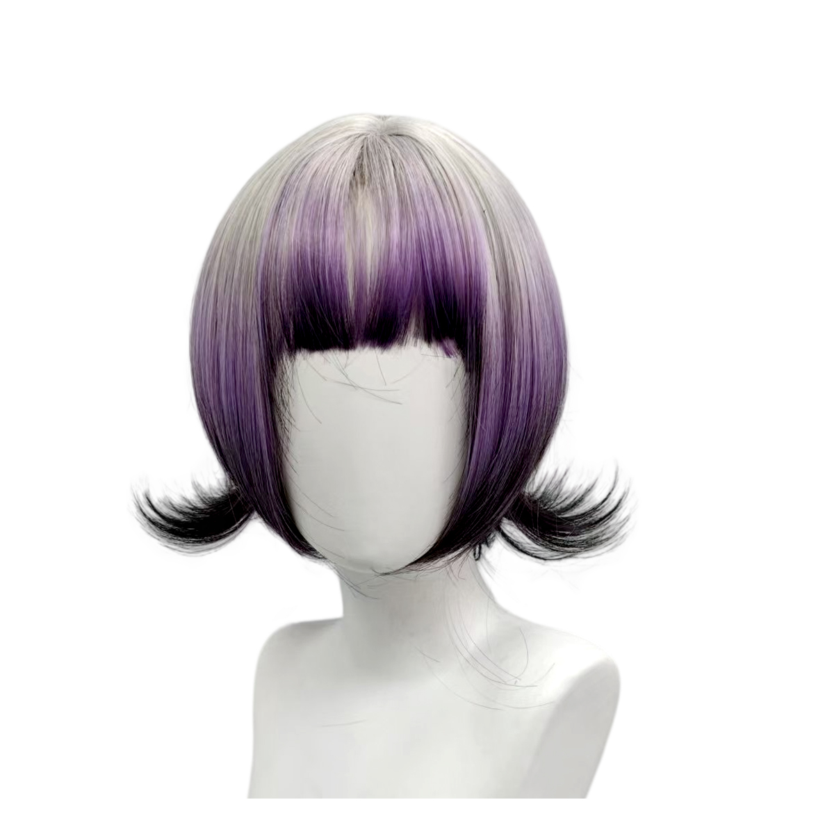 グレーパープルブラックのオンブレボブウィッグ、合成毛、フラッ - Anime Cosplay Girl With Black Hair のレビューと価格