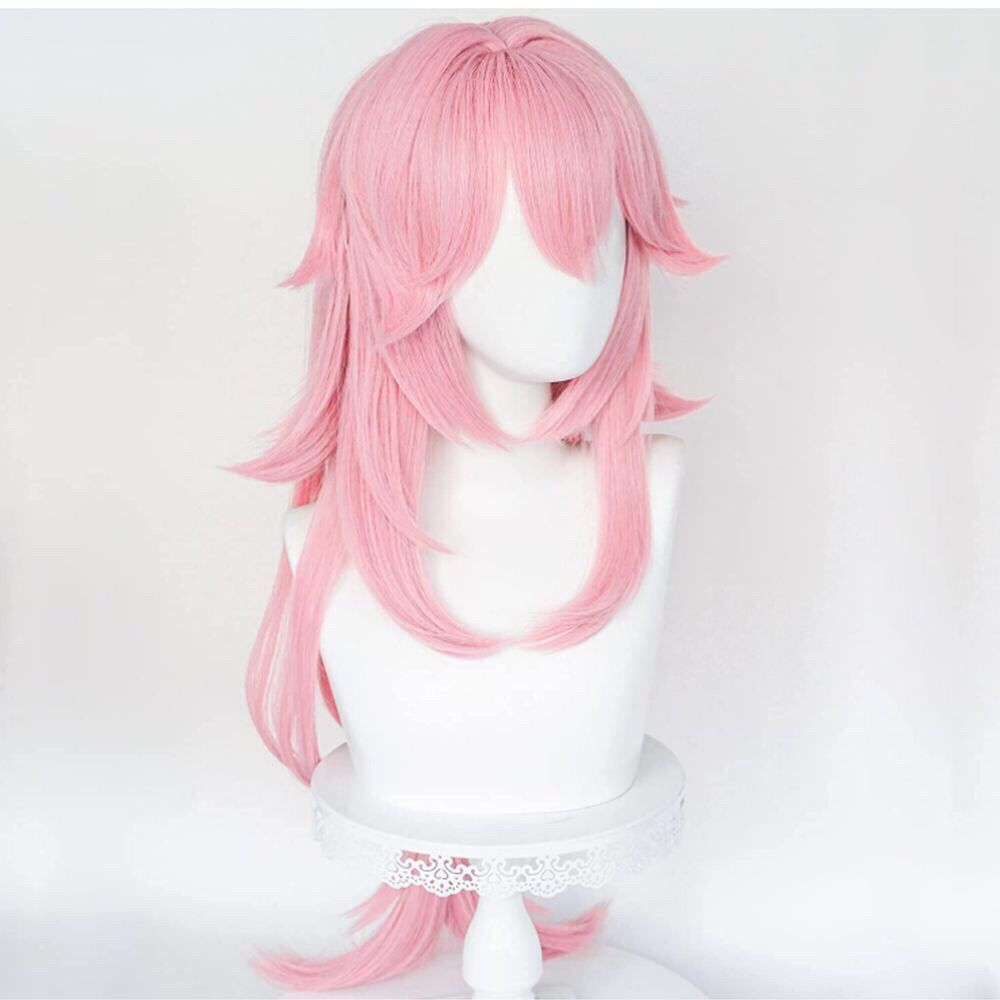 原神インパクト八重巫女コスプレウィッグイナズマリアルな頭皮ト - Cosplay Anime Yae Miko のレビューと価格