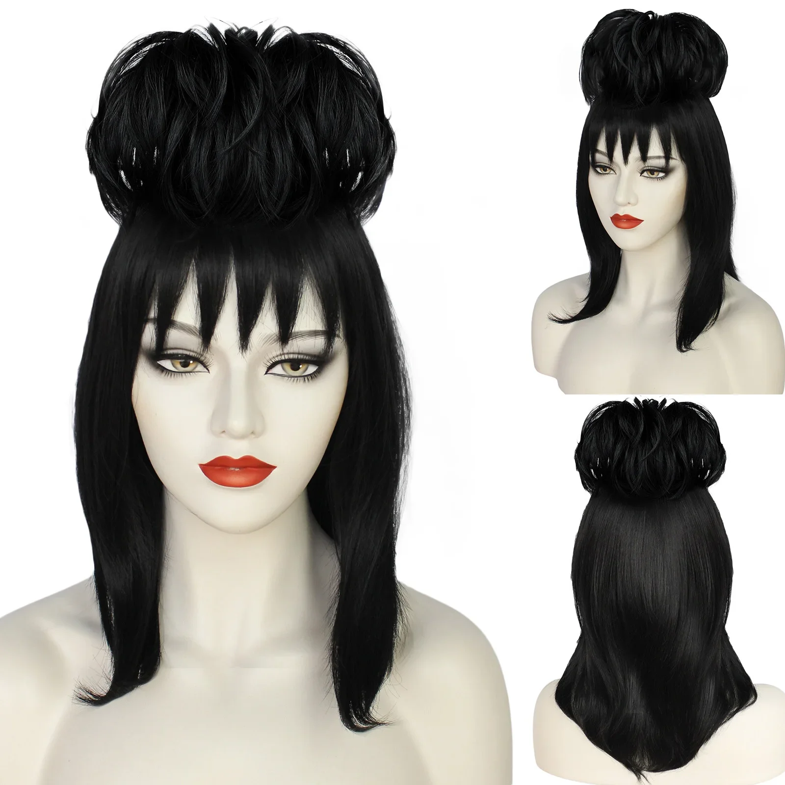 Lydia deetz-女性用コスプレウィッグ,黒の人工毛, - Anime Cosplay Girl With Black Hair のレビューと価格